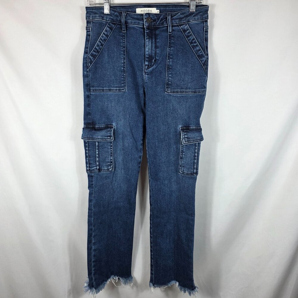 Hidden LA Cargo Jeans Size 28 Straight Ankle Raw Hem Skater 90s Y2k